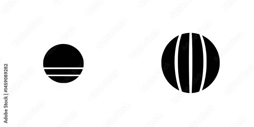 Poster simple black icons depicting two spherical shapes with varying designs and line patterns for versati