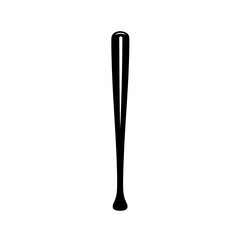 Black flat icon representation of a baseball bat designed for sports-related applications and graphics