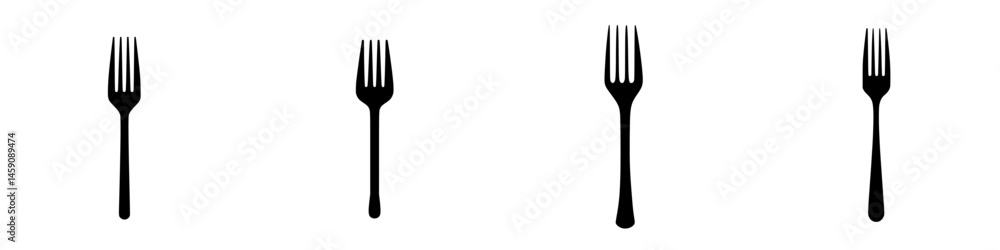 Aufkleber flat black icons of forks arranged in a row showcasing different styles and shapes for culinary desi