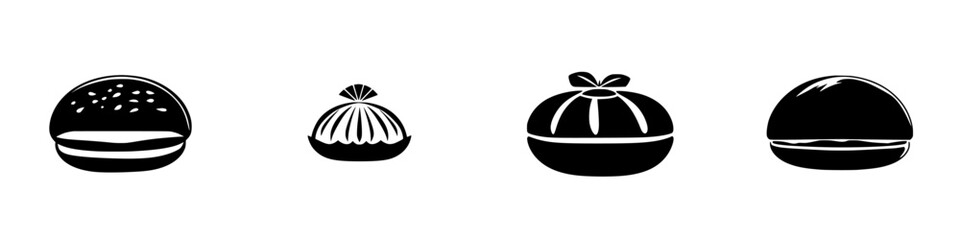 Icon set representing various types of pastries and desserts in a flat black design