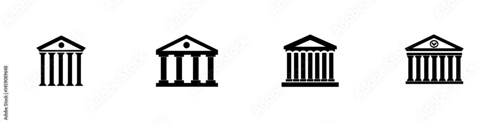 Poster multiple flat black icons representing classical architecture and governmental buildings in a simple