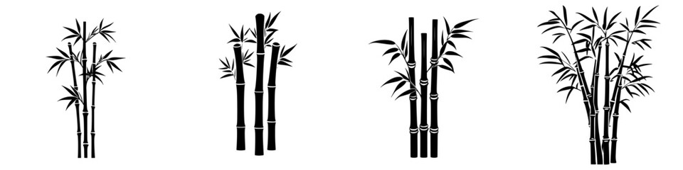 Black icons of bamboo in various arrangements showcasing nature's elegance and simplicity