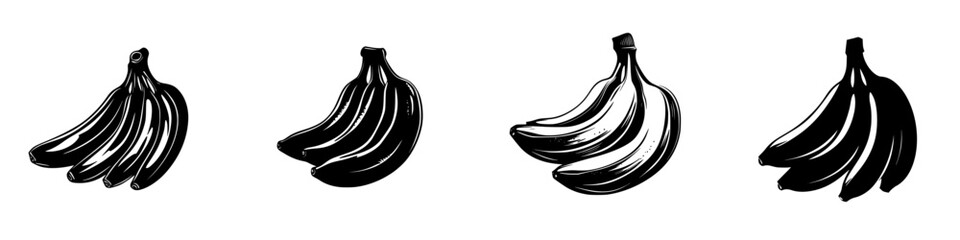 Black icon of a group of bananas with varying orientations shown on a white background