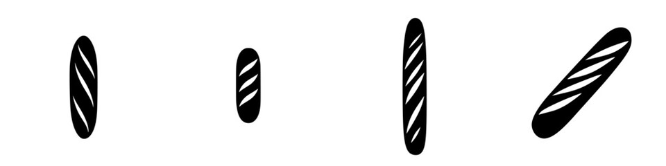 Flat black icon representing multiple bread loaves in various orientations and sizes on a clean white background