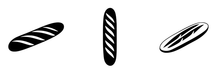 Flat black icons depicting various types of bread loaves suitable for design and illustration use