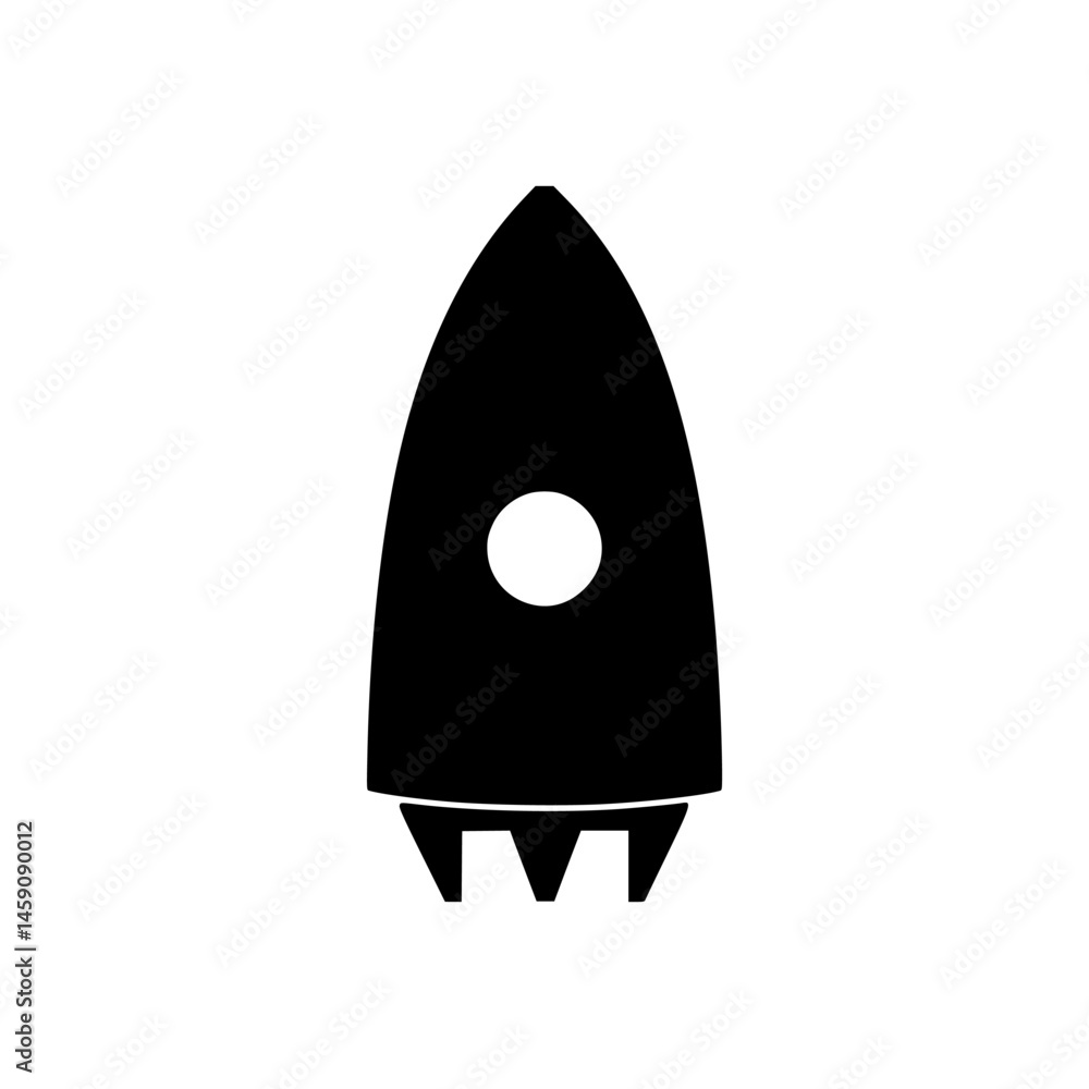 Poster flat black rocket icon designed for digital graphics and modern visual applications in marketing and