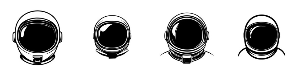 Variety of flat black astronaut helmet icons designed for creative projects and digital applications © Антон Сальников