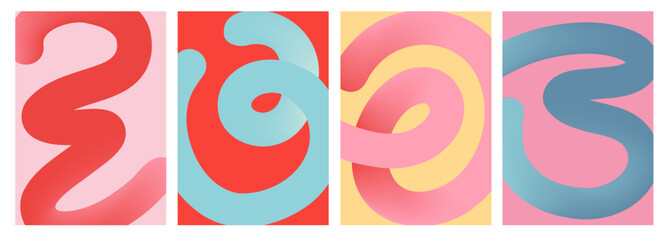 Vibrant Summer Abstract Poster Background Set with Wavy Lines for Ads, Covers, Social Media Graphics, Shop, Discount, Sale and Flyer Decoration	