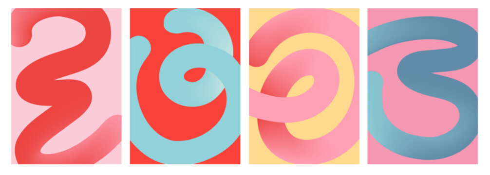 Vibrant Summer Abstract Poster Background Set with Wavy Lines for Ads, Covers, Social Media Graphics, Shop, Discount, Sale and Flyer Decoration	