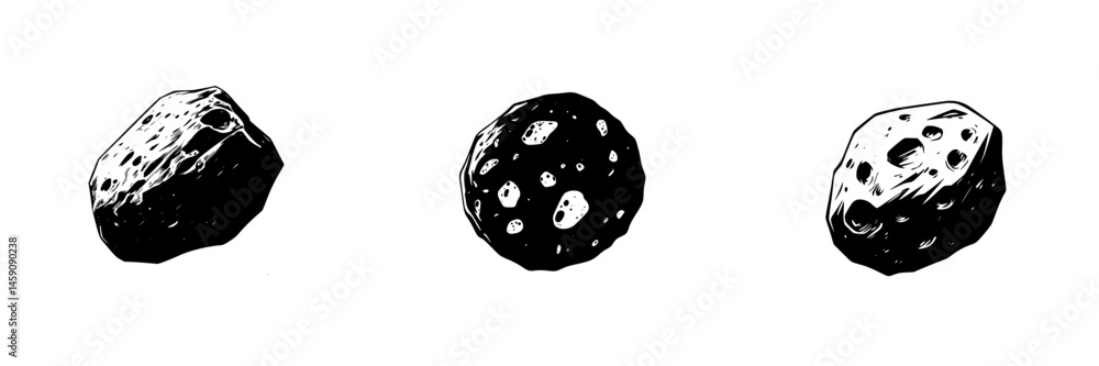 Poster black icon set featuring three distinct abstract rock formations with varying textures