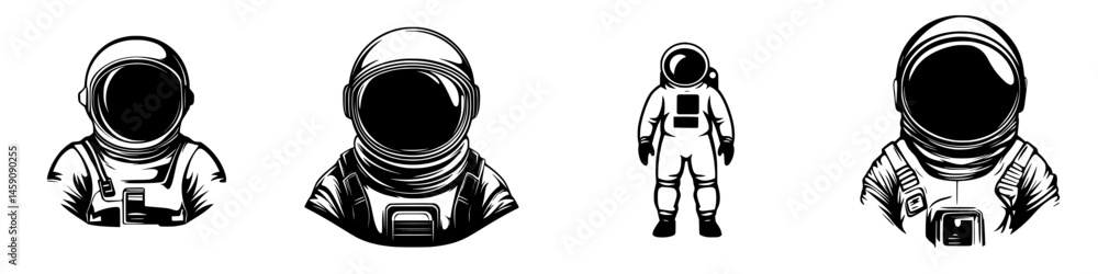 Aufkleber flat black astronaut icons showcasing different styles and designs for use in various creative proje