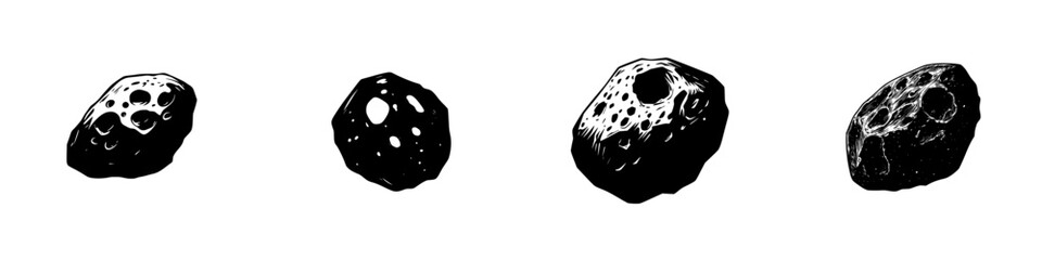 Black flat icon representation of various rock shapes and textures on a white background