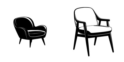 Fototapeta premium Stylish flat black icon showcasing two distinct chair designs ideal for modern interior decor and furniture styling