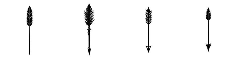 Collection of flat black arrow icons displaying various design styles with leaf motifs and decorative elements