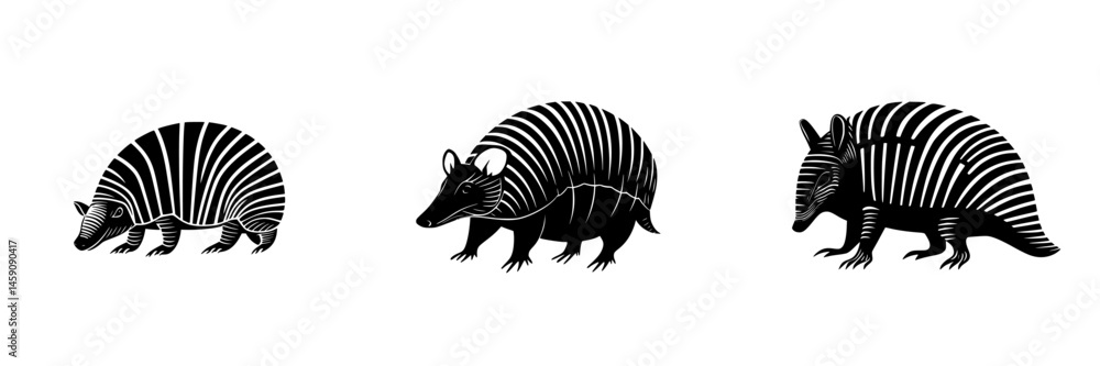 Aufkleber flat black icon representing armadillos in a stylized, minimalistic design showcasing their distinct
