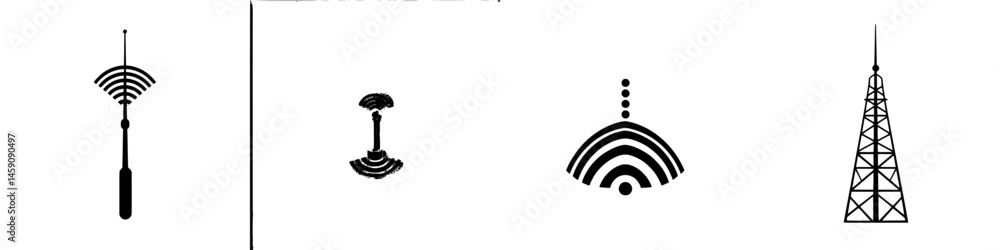 Poster flat black icons representing various types of antennas, showcasing different designs and styles use