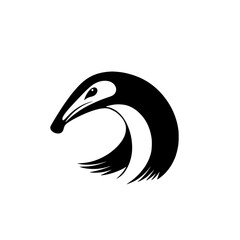 Stylized black icon featuring the head of a bird with flowing lines representing movement and grace