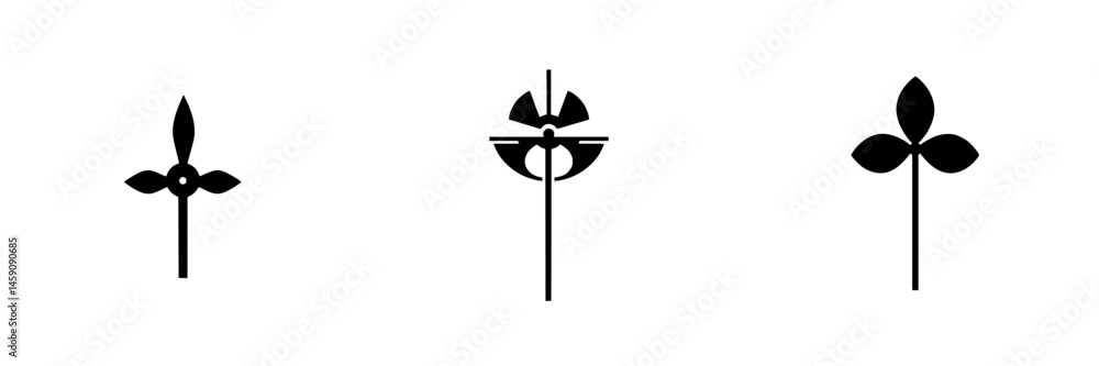 Poster flat black icon design featuring three distinct stylized symbols representing flora and nature eleme