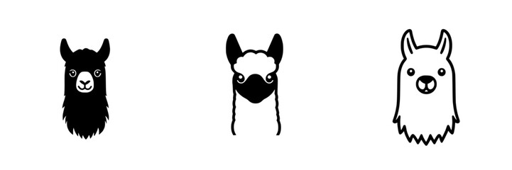 Stylized black icons of llamas featuring distinct expressions and characteristics