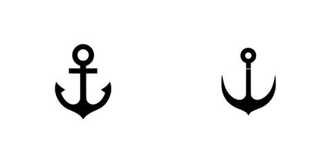 Flat black icons of anchors showing distinct designs for nautical themes and maritime services