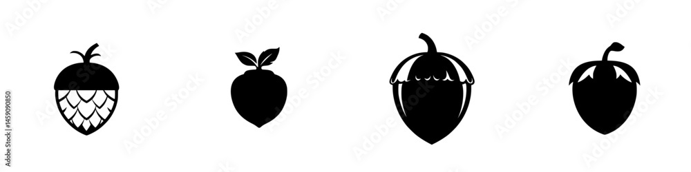 Aufkleber stylized flat black icons representing various fruits and nuts in a minimalist design for use in dig