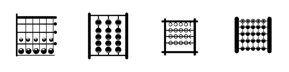 Flat black icons representing different designs of abacuses for educational tools and visual learning
