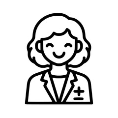 Smiling healthcare professional in flat black icon design showcasing a friendly demeanor and medical attire