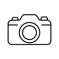 Flat black icon depicting a camera design suitable for digital or print media communications in graphic projects