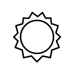 Flat black sun icon representing bright weather and outdoor activities suitable for design and graphic use