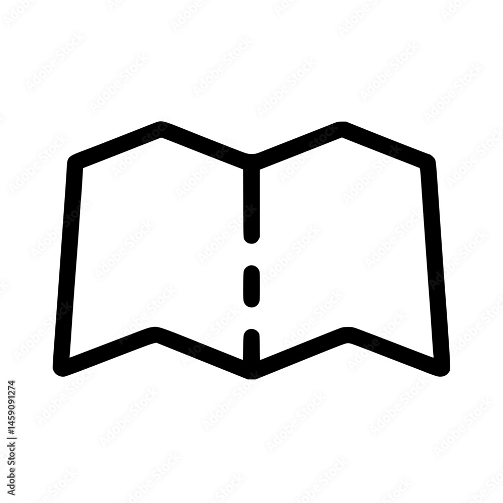 Aufkleber flat black icon of an open map showing detailed lines and folds representing navigation and explorat