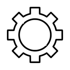 Black flat gear icon representing mechanical processes, engineering, and industry applications designed for digital use