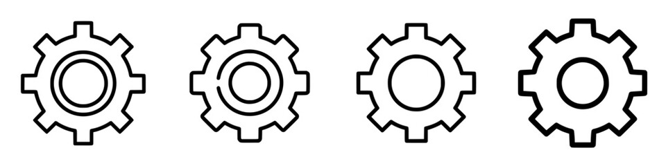 Black icon set showing various gear designs representing mechanical components and their functionality in engineering applications
