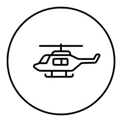 Helicopter icon representing aerial transportation with a minimalist design and flat black color scheme