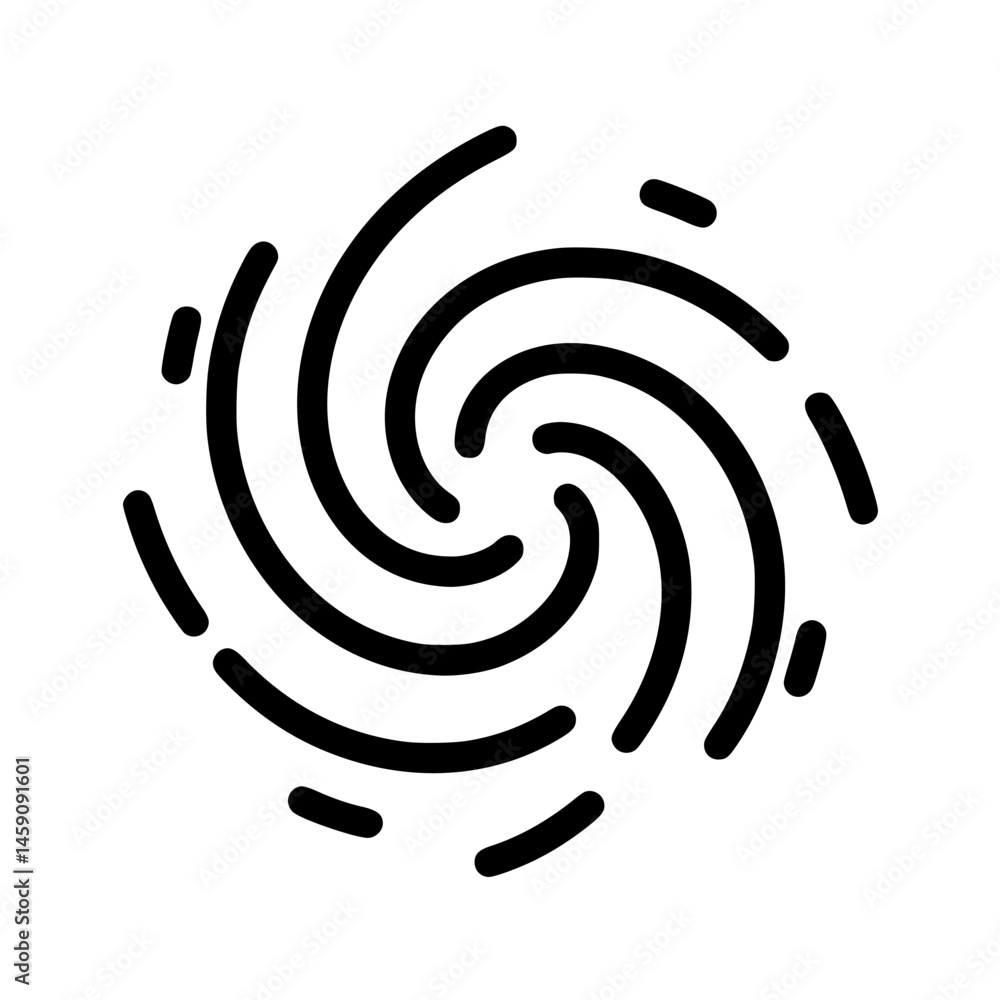 Poster spiral icon design with black lines and dynamic curves representing motion and flow
