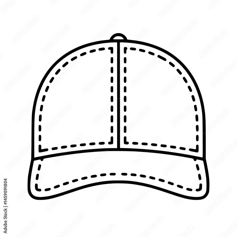 Poster flat black icon of a cap with stitched detailing suitable for various design uses