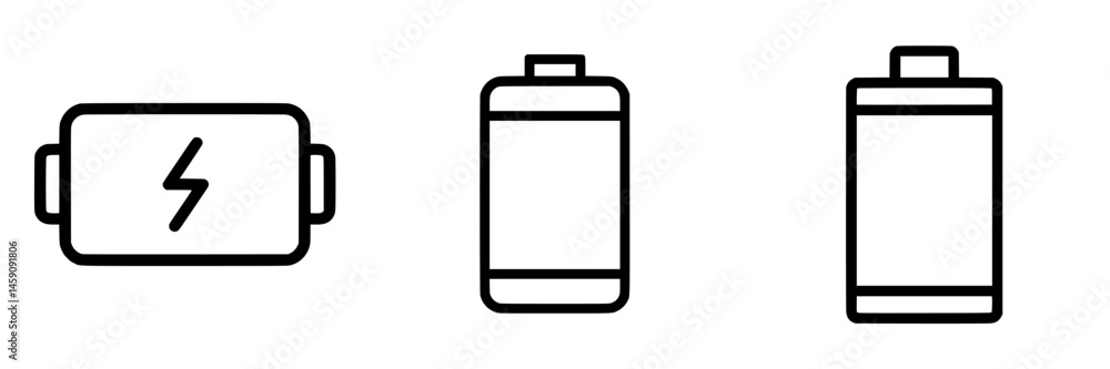 Poster battery icons representing different charge levels with a flat black design for clear visualization 