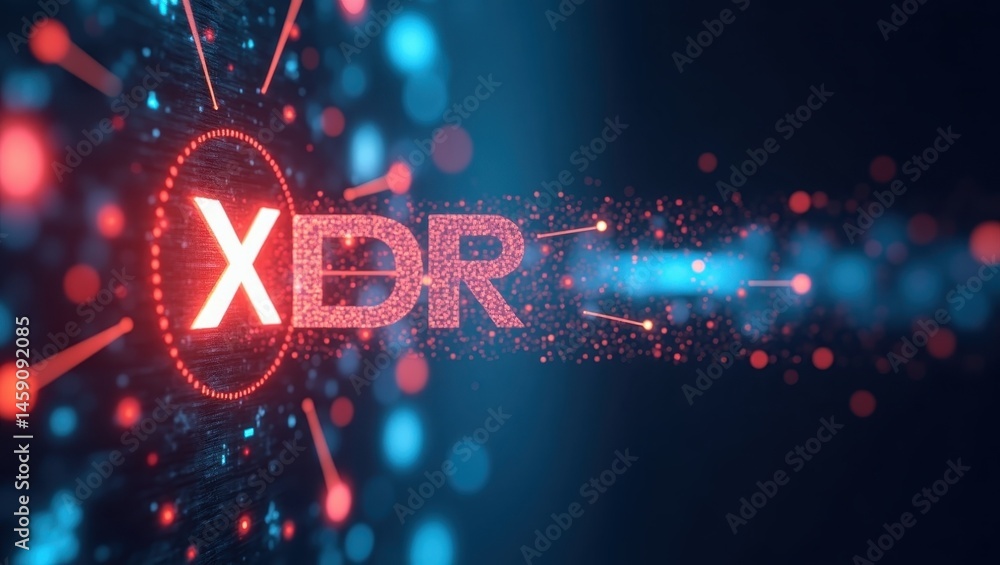 Poster xdr. futuristic interconnected web. abstract futuristic concept. futuristic word xbr is at center of