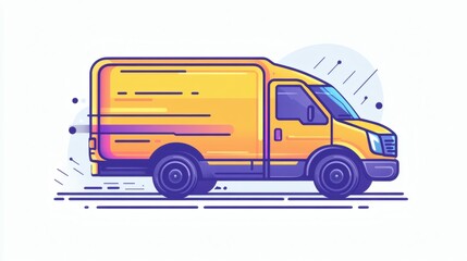 Fototapeta premium Fast yellow delivery van in motion, side view.