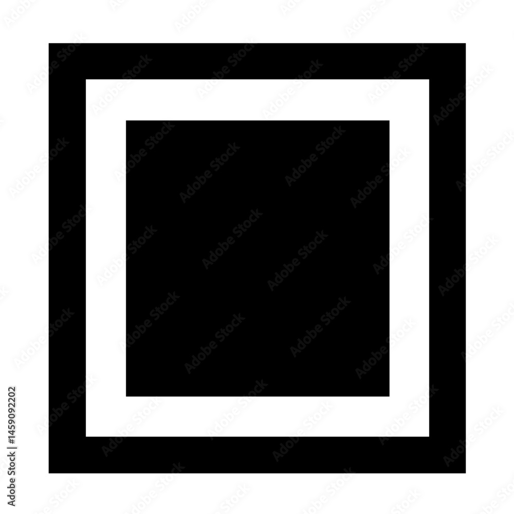 Poster flat black icon featuring a square within a square design for minimalistic and modern applications