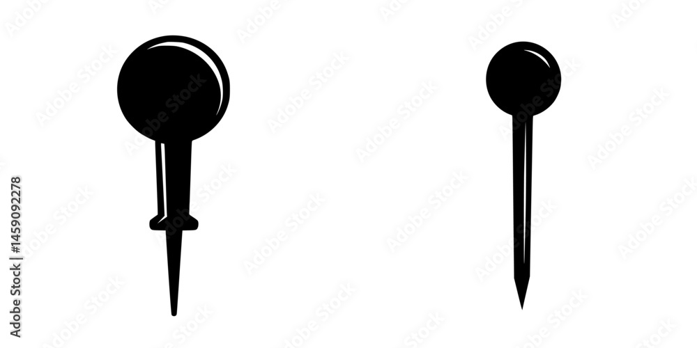 Poster flat black icons representing pushpins, commonly used for marking locations or notes in various appl