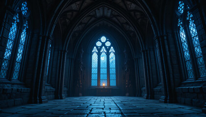 Gothic archway in dark castle interior