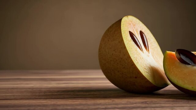Fresh sapodilla still life on a wood table