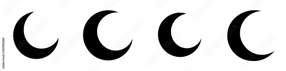 Poster flat black crescent moon icons suitable for design and graphic projects featuring a minimalistic sty