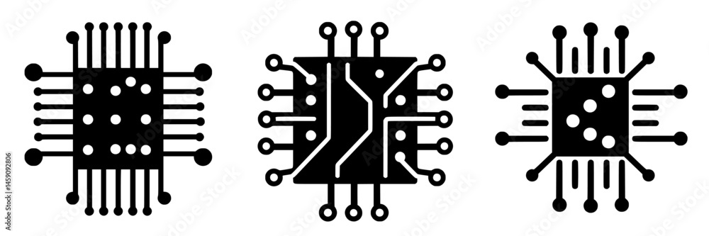 Poster circuit board icons representing electronic components for digital design and technology application