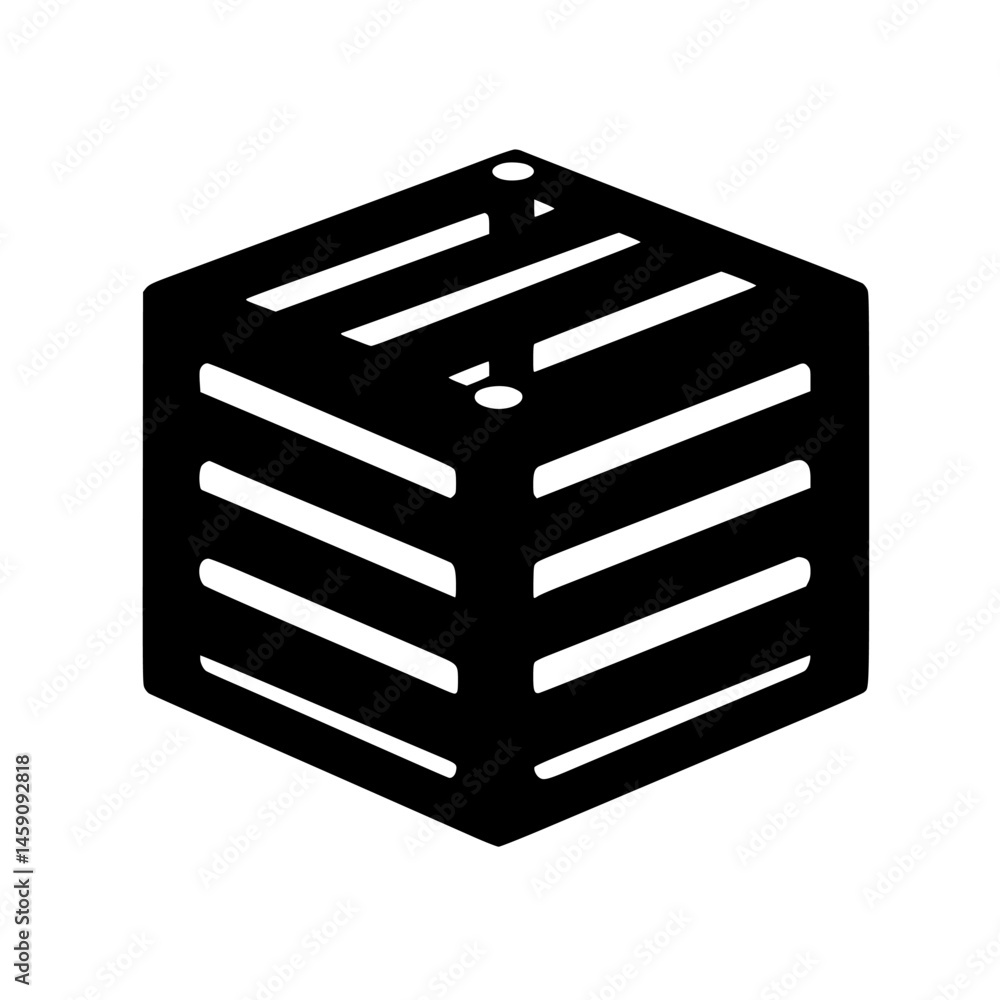 Poster black flat icon representing a hexagonal wooden crate with slatted design suitable for various appli
