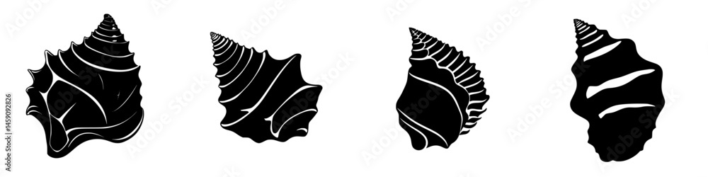 Poster multiple flat black shell icons showcasing different shapes and designs suitable for various creativ