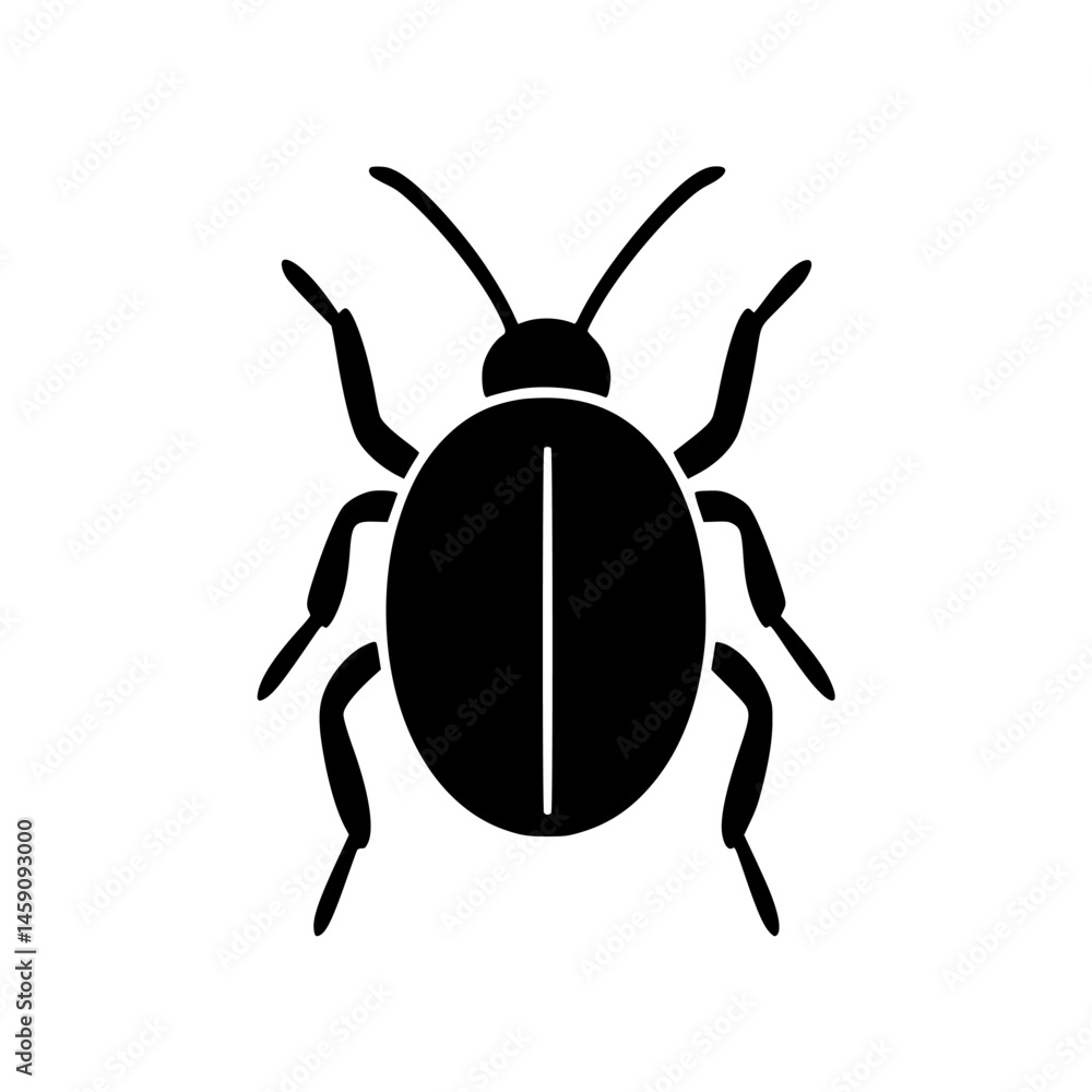 Poster black flat icon of a beetle with distinct features and symmetry for use in digital design projects