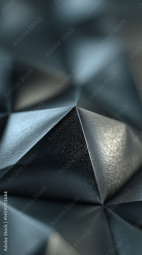 Poster Close-up of dark gray textured surface, geometric shapes forming a peak, creating a strong and sharp appearance, suitable for tech or industrial designs