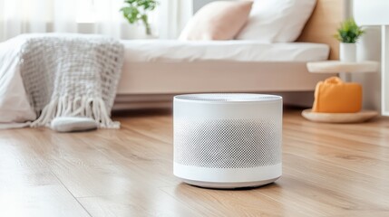 Air purifier and air conditioner in modern bedroom for better sleep