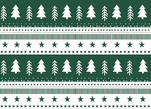 A high - quality Christmas pattern featuring a charming combination of green and white hues, adorned with stars, trees, and stripes. This festive design captures the essence of the holiday season, mak
